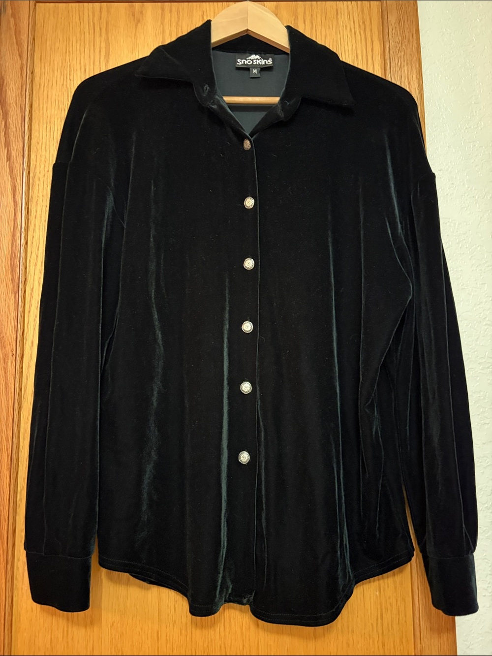 SNO SKINS Velvet Plush Button up Shirt Medium Made in USA Oversized
